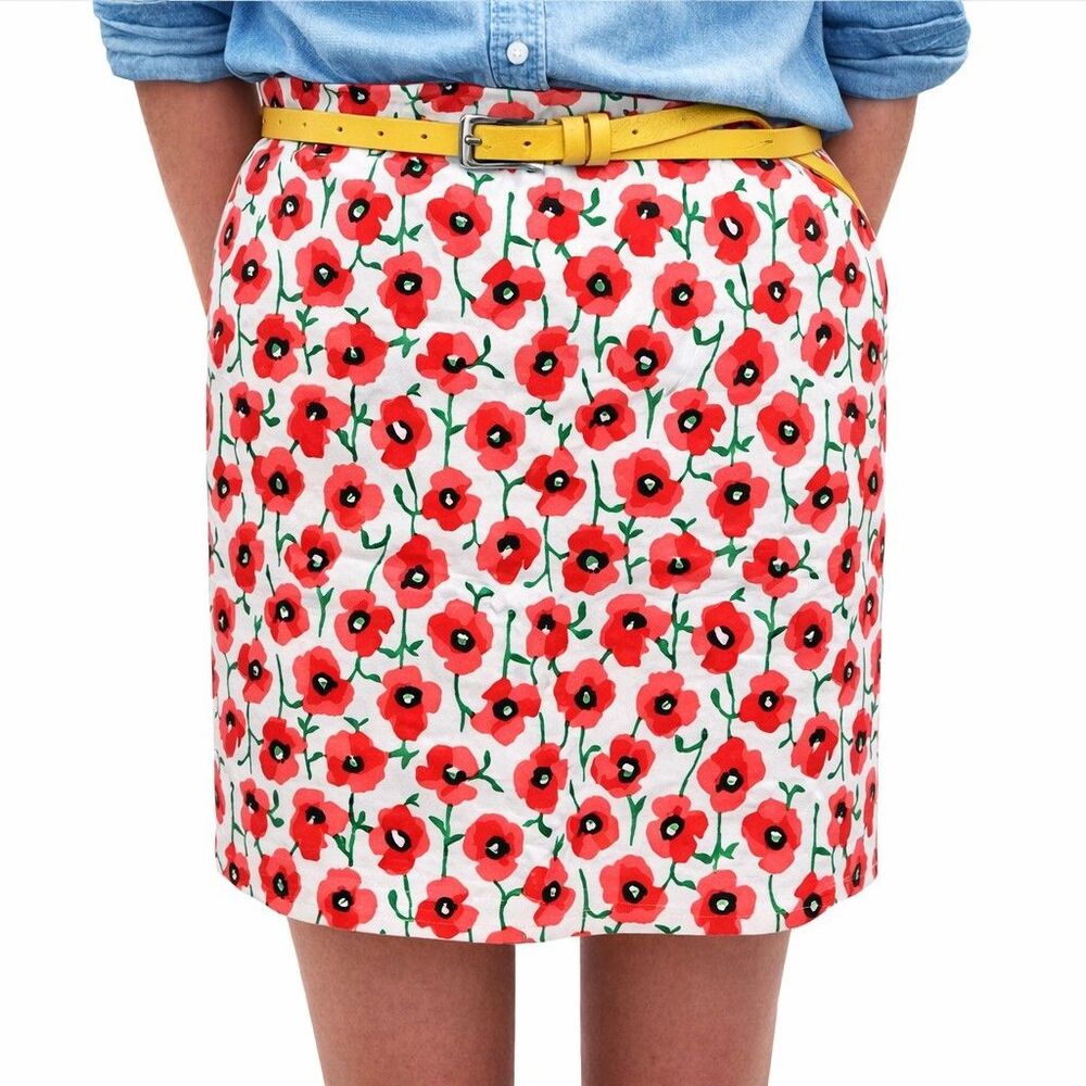 J. Crew Skirt Womens Size 00 Cream Poppy Print Boho Straight Mini Short NWOT